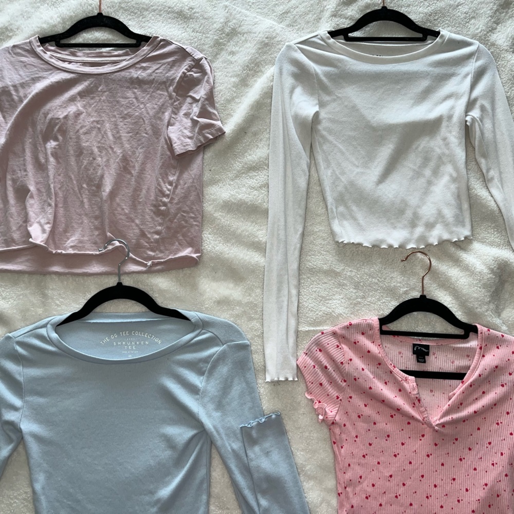 Y2K cropped pastel pink blue white summer t shirts